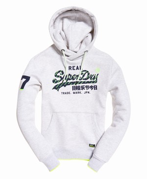 Superdry Vintage Logo Neon Tip Férfi Kapucnis Pulóver Fehér | PVCYA2586